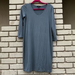 Eileen Fisher Viscose-Jersey Three-Quarter-Sleeve V-Neck Dress in Blue - Size XS